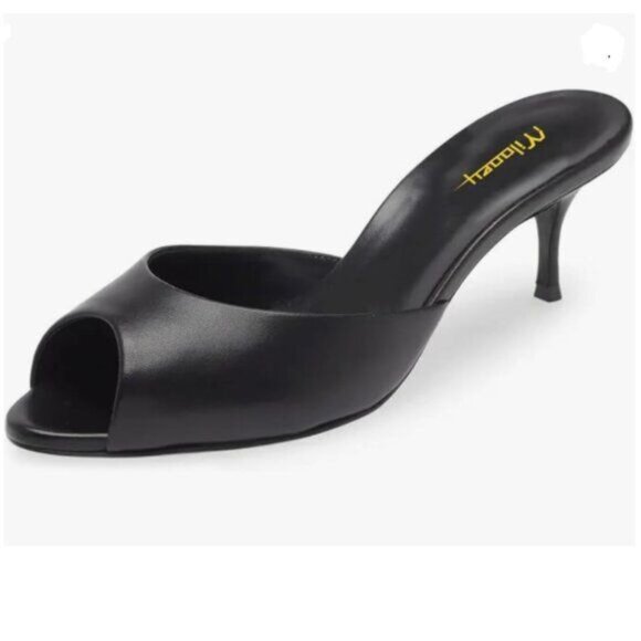 Milooey shoes Women's Kitten Low Heels Peep Toe Heeled Slide Sandals - Picture 1 of 8